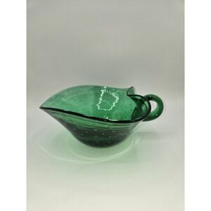 Vintage Rainbow Glass Emerald Green Controlled Bubble Nappy 9.5"